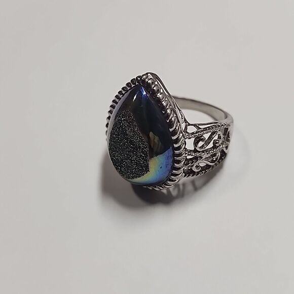 Druzy Quartz Sterling Silver 925 Statement Ring Size 10 - Picture 8 of 8